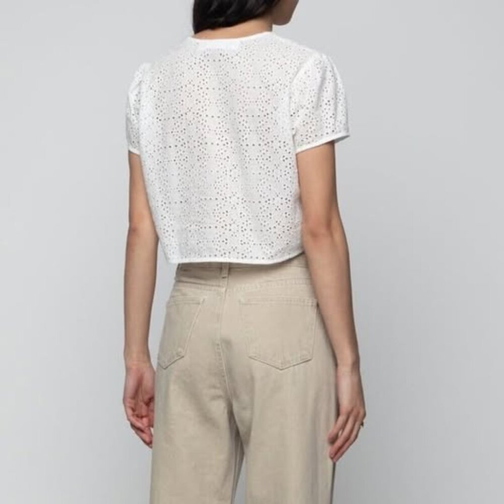 Oak + Fort Cropped White Eyelet Blouse (size S) - Picture 2 of 4